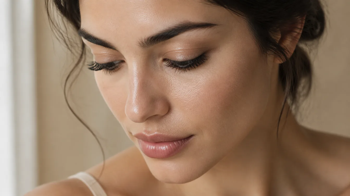 Close-up of long, natural eyelashes